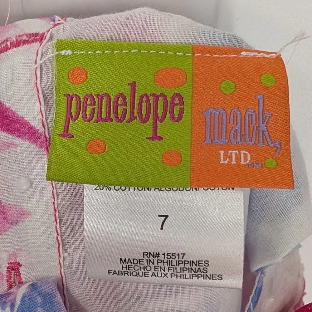 Penelope Mack Pink Blue Watercolor Tropical Sleeveless Girl's Sun Dress 7 NWT